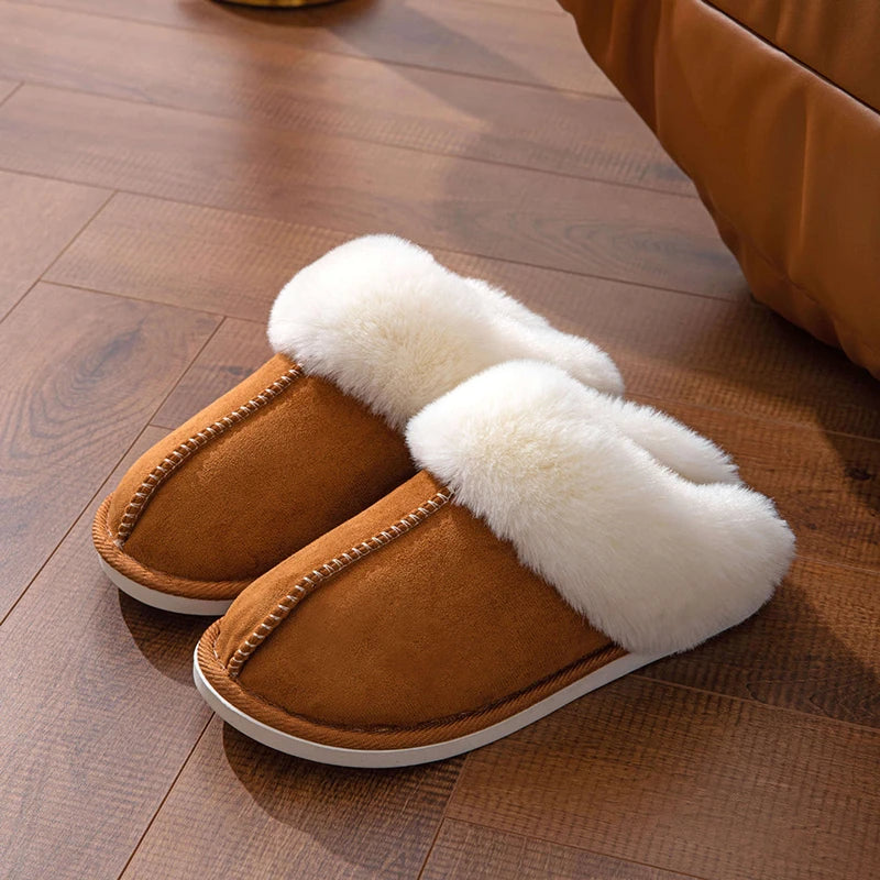 2023 Winter Warm Flat Fur Slippers – Women Faux Suede Furry Comfort Home Slides