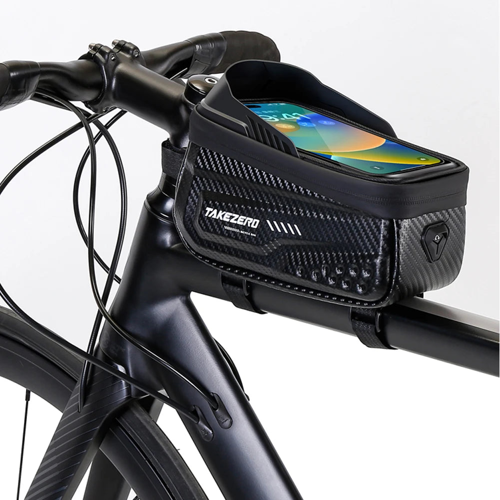 Regenfeste Fahrradtasche, Carbonfaser-PU-Front-Handyhalterung mit 6,8-Zoll-Touchscreen