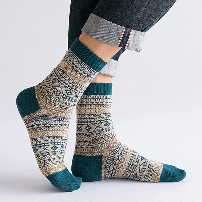 5 Paar Wintersocken aus Wolle für Herren, warm, im Retro-Stil, farbenfroh, modisch, Schneestiefelsocken