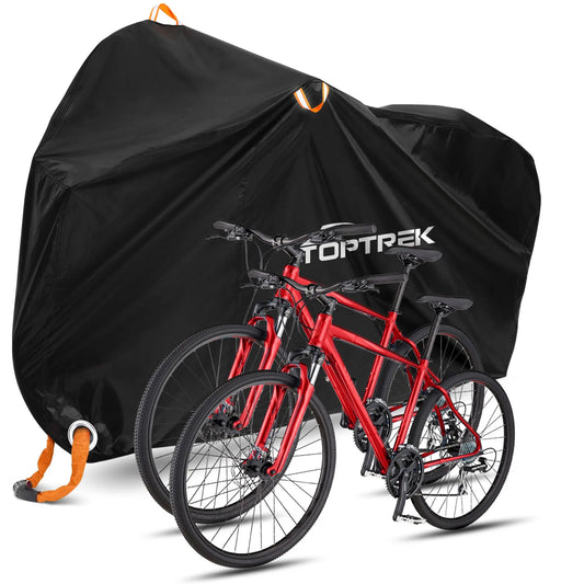 Toptrek Fahrradabdeckung, 210D Oxford, für die Aufbewahrung im Freien, wasserdicht und UV-beständig, Fahrradabdeckung mit wasserdichter Membran für zwei Fahrräder