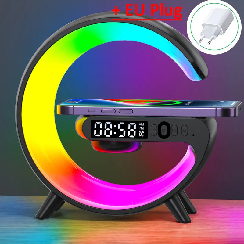 Multifunction Wireless Charger Pad Stand with Speaker, TF, RGB Night Light, and 15W Fast Charging for iPhone, Samsung, Xiaomi, Huawei 🌟