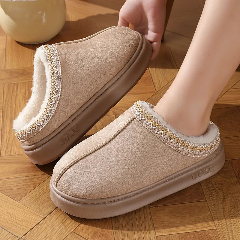 Fluffy Platform Slippers for Women - 2024 Winter Warm Plush Non-Slip Home Shoes