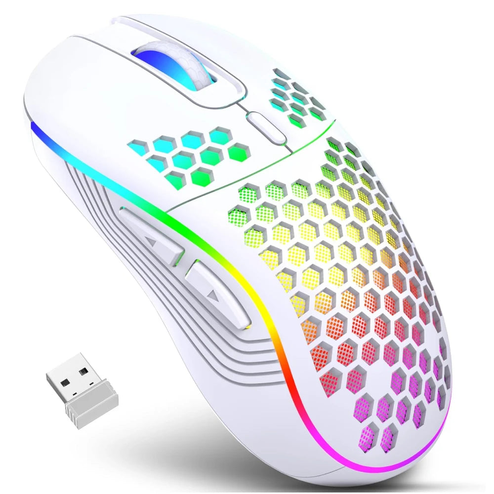 Wireless RGB Gaming Mouse Adjustable DPI Ergonomic Honeycomb Design for PC & Laptop