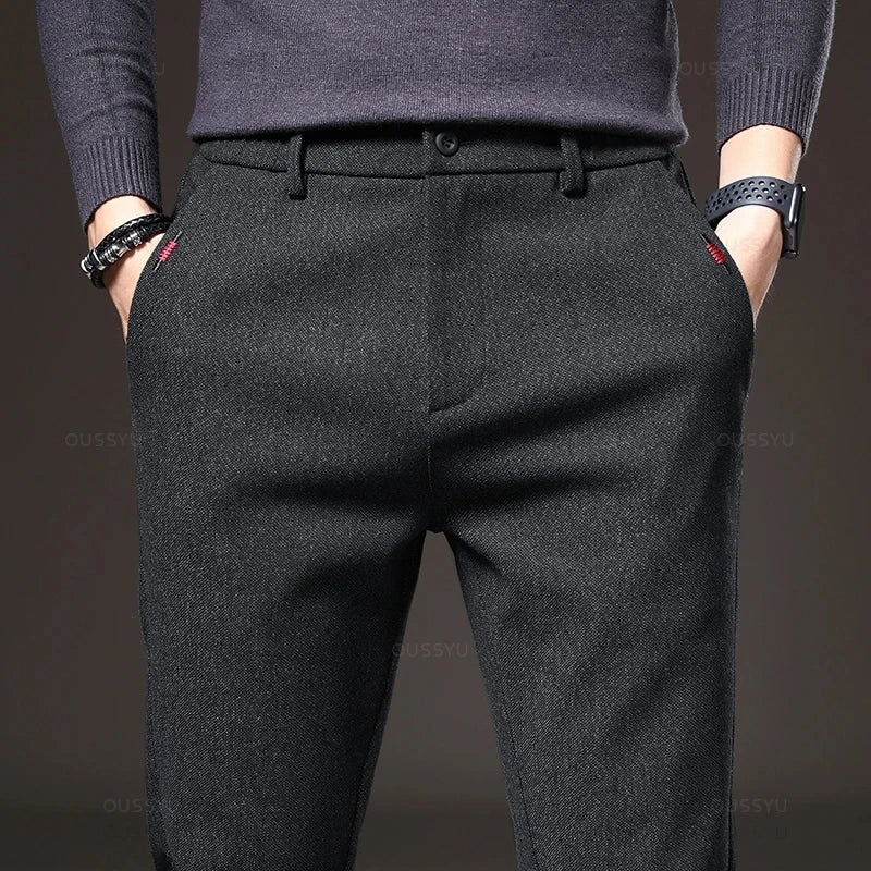 Men's Business Casual Elastic Waist Slim Fit Cotton Pants