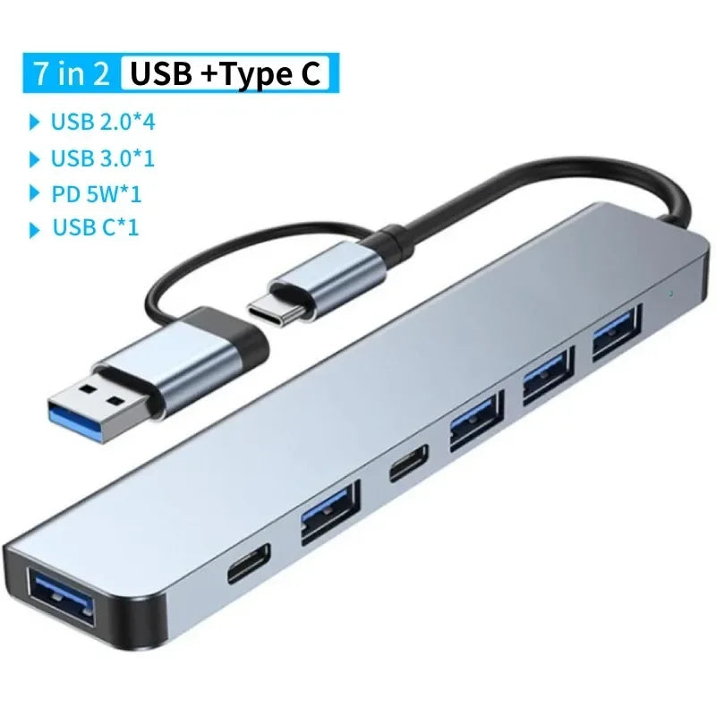 USB A auf Typ C Hub Dockingstation – Multiadapter mit Kartenleser &amp; Audio-Splitter für MacBook Air &amp; PC