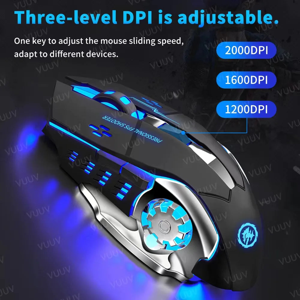 Rechargeable Bluetooth Gaming Mouse – Wireless Backlit Mechanical USB Mouse for PC Gamers