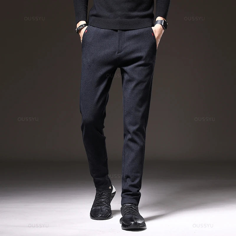 Men's Business Casual Elastic Waist Slim Fit Cotton Pants