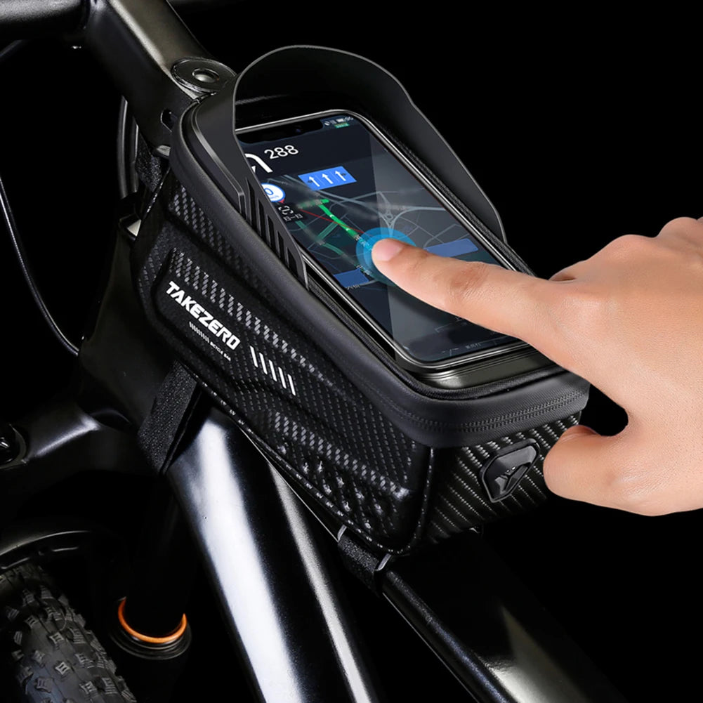 Regenfeste Fahrradtasche, Carbonfaser-PU-Front-Handyhalterung mit 6,8-Zoll-Touchscreen