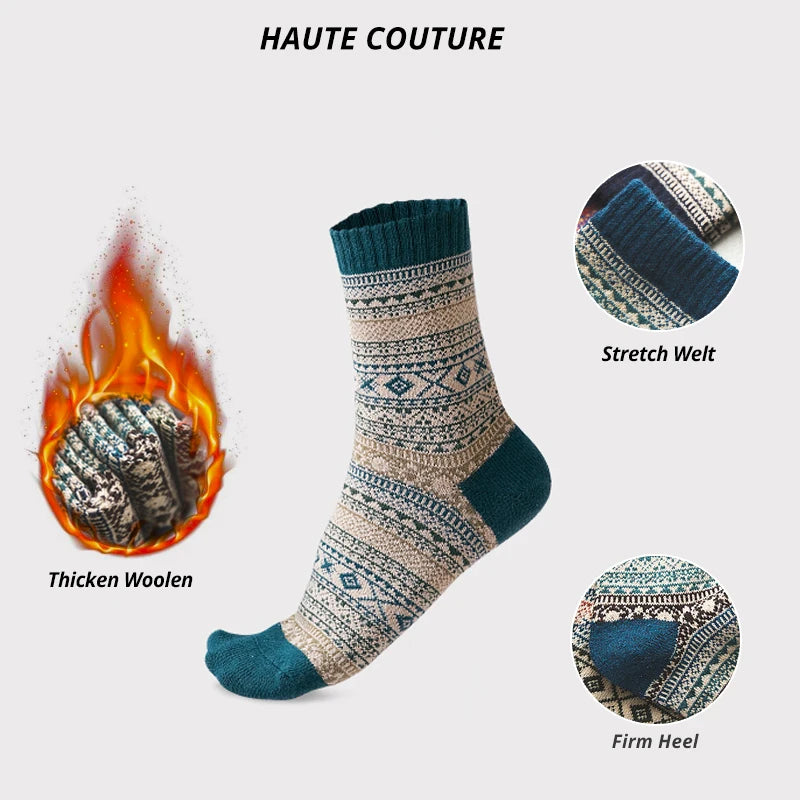 5 Paar Wintersocken aus Wolle für Herren, warm, im Retro-Stil, farbenfroh, modisch, Schneestiefelsocken