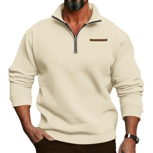 Men's Winter Pullover – Velvet Half-Zipper Stand-Up Collar Casual Sweater