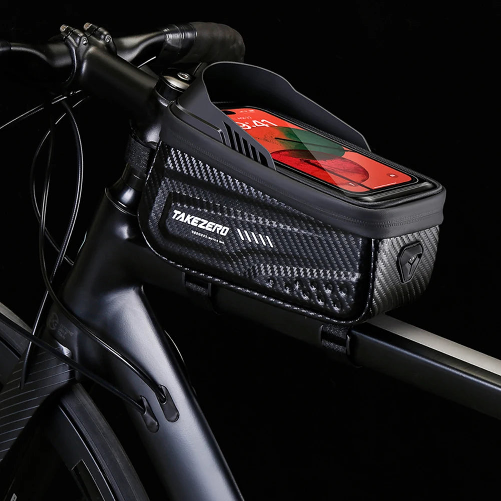 Regenfeste Fahrradtasche, Carbonfaser-PU-Front-Handyhalterung mit 6,8-Zoll-Touchscreen