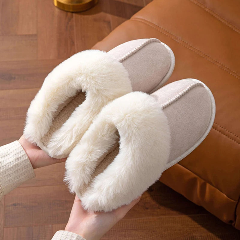 2023 Winter Warm Flat Fur Slippers – Women Faux Suede Furry Comfort Home Slides