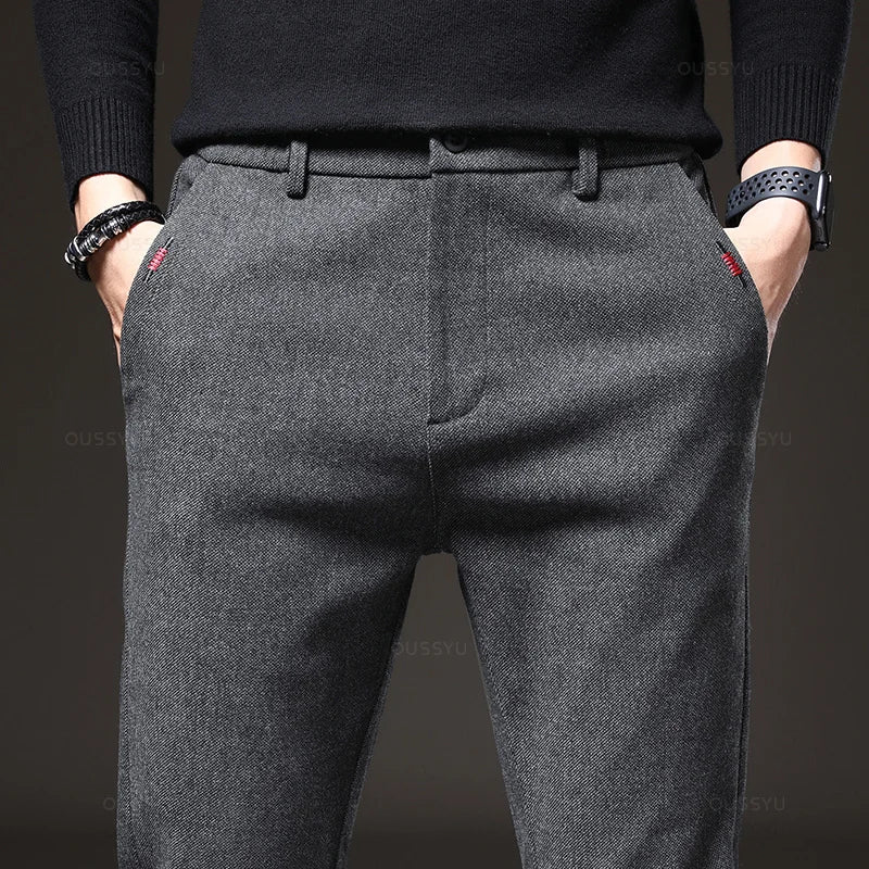 Men's Business Casual Elastic Waist Slim Fit Cotton Pants