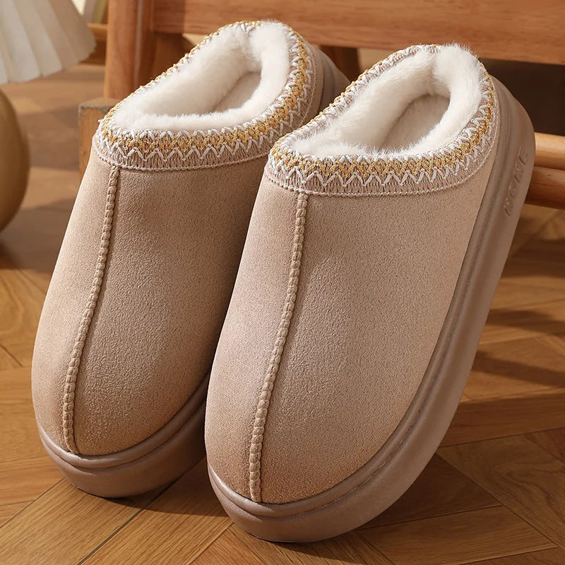 Fluffy Platform Slippers for Women - 2024 Winter Warm Plush Non-Slip Home Shoes