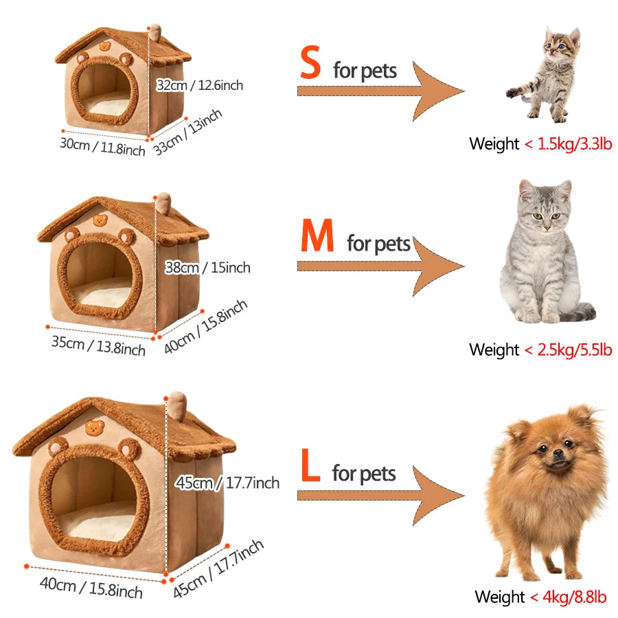 Foldable Pet House, Removable Washable Cat House, Puppy Cave Sofa Bed for Small Pets