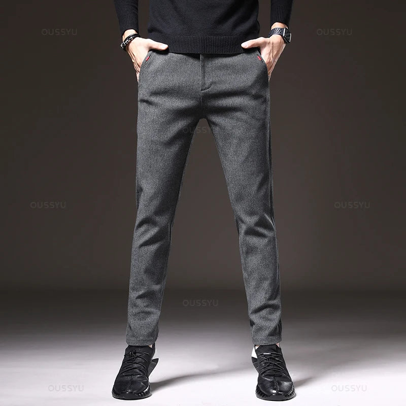 Men's Business Casual Elastic Waist Slim Fit Cotton Pants