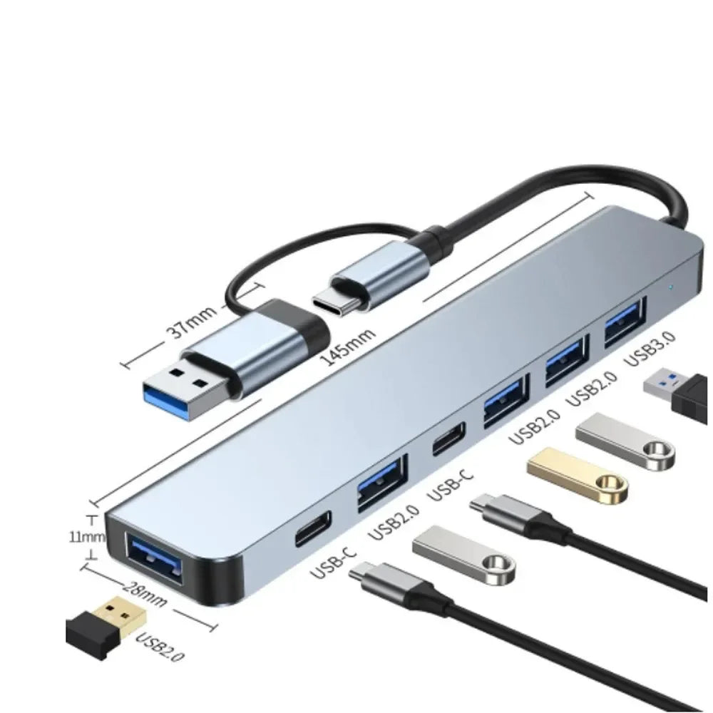 USB A auf Typ C Hub Dockingstation – Multiadapter mit Kartenleser &amp; Audio-Splitter für MacBook Air &amp; PC