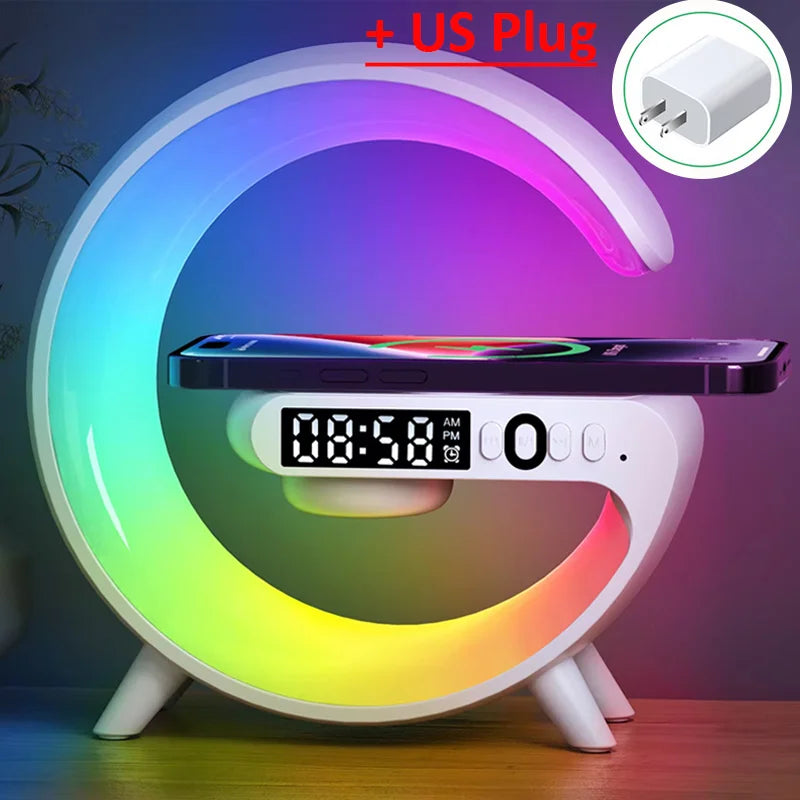 Multifunction Wireless Charger Pad Stand with Speaker, TF, RGB Night Light, and 15W Fast Charging for iPhone, Samsung, Xiaomi, Huawei 🌟