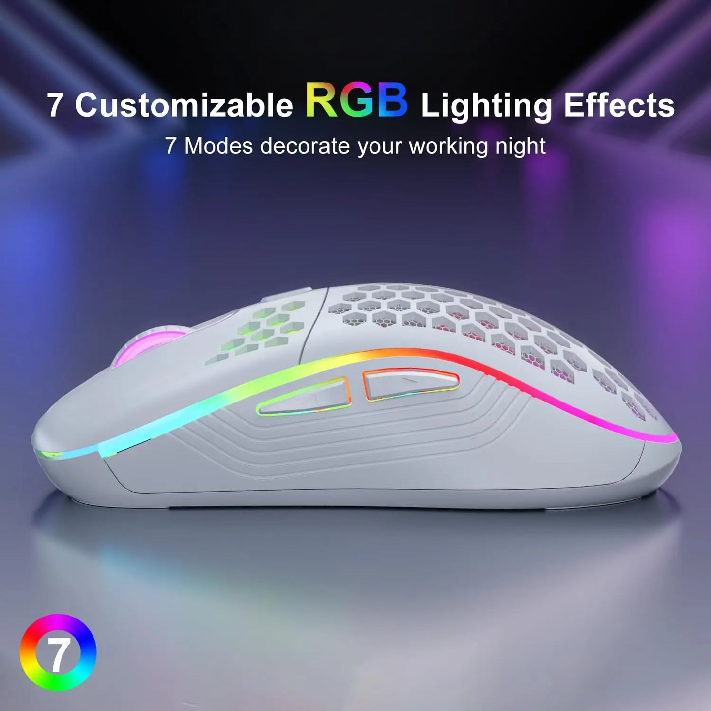 Wireless RGB Gaming Mouse Adjustable DPI Ergonomic Honeycomb Design for PC & Laptop