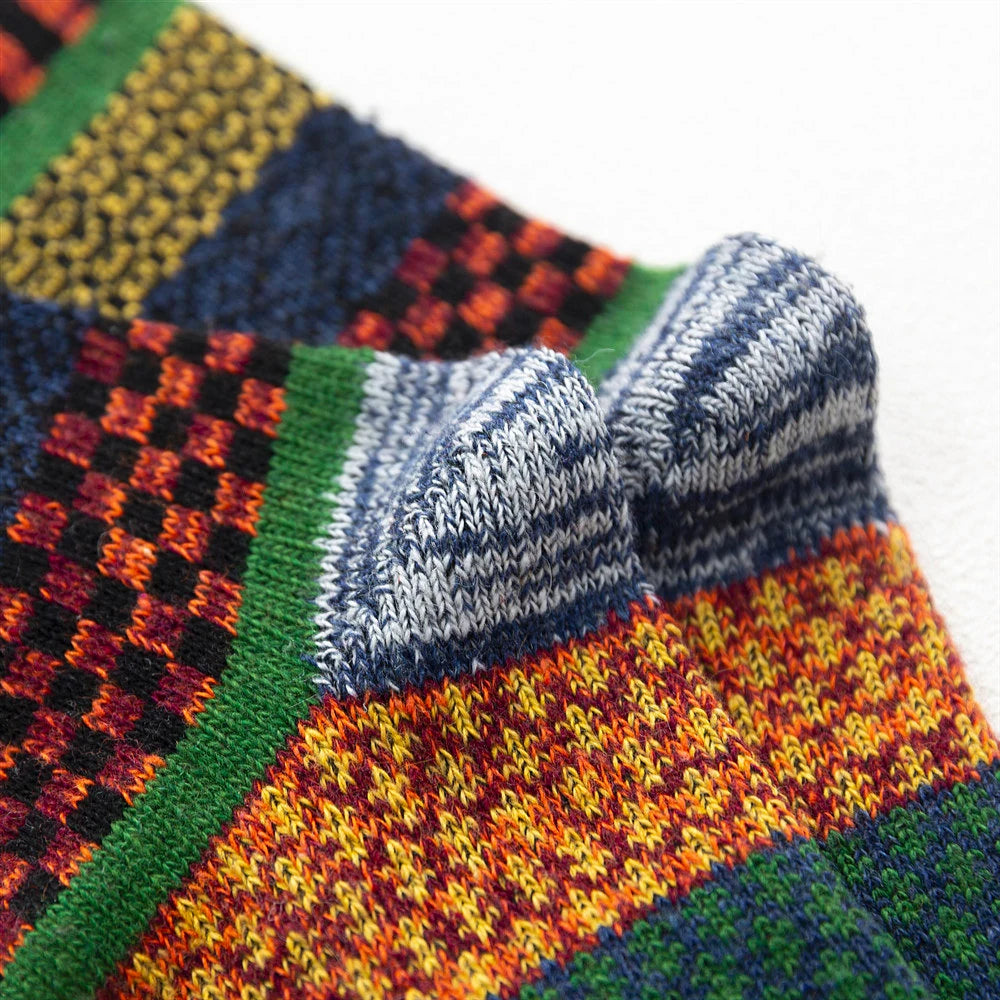 5 Paar Wintersocken aus Wolle für Herren, warm, im Retro-Stil, farbenfroh, modisch, Schneestiefelsocken