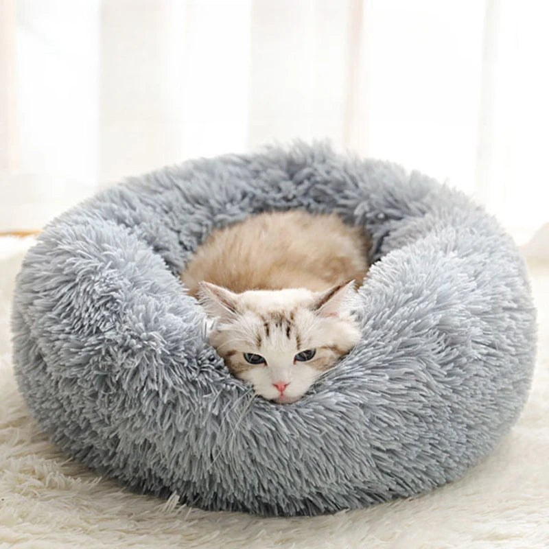 Home Plush Pet Nest – Winterbett für Katzen und Hunde, warm, abnehmbar und waschbar, rundes Haustierbett