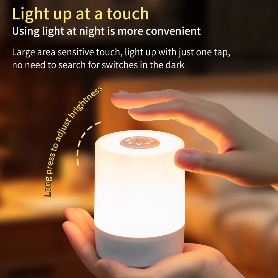 Touch Night Lamp USB LED Rechargeable Remote Control 3 Color Bedroom Bedside Lamp