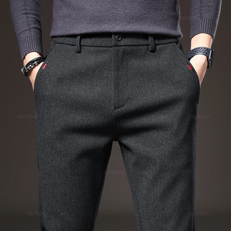 Men's Business Casual Elastic Waist Slim Fit Cotton Pants