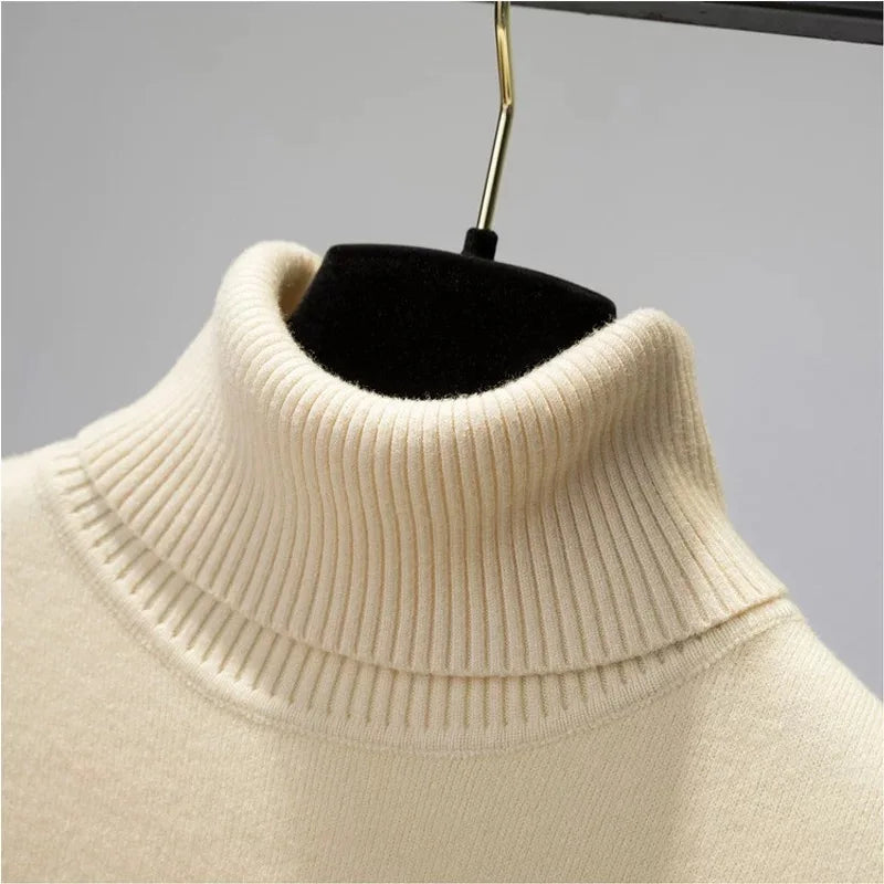 Turtleneck Winter Sweater for Women – Elegant Velvet Lined Slim Fit Knitted Pullover