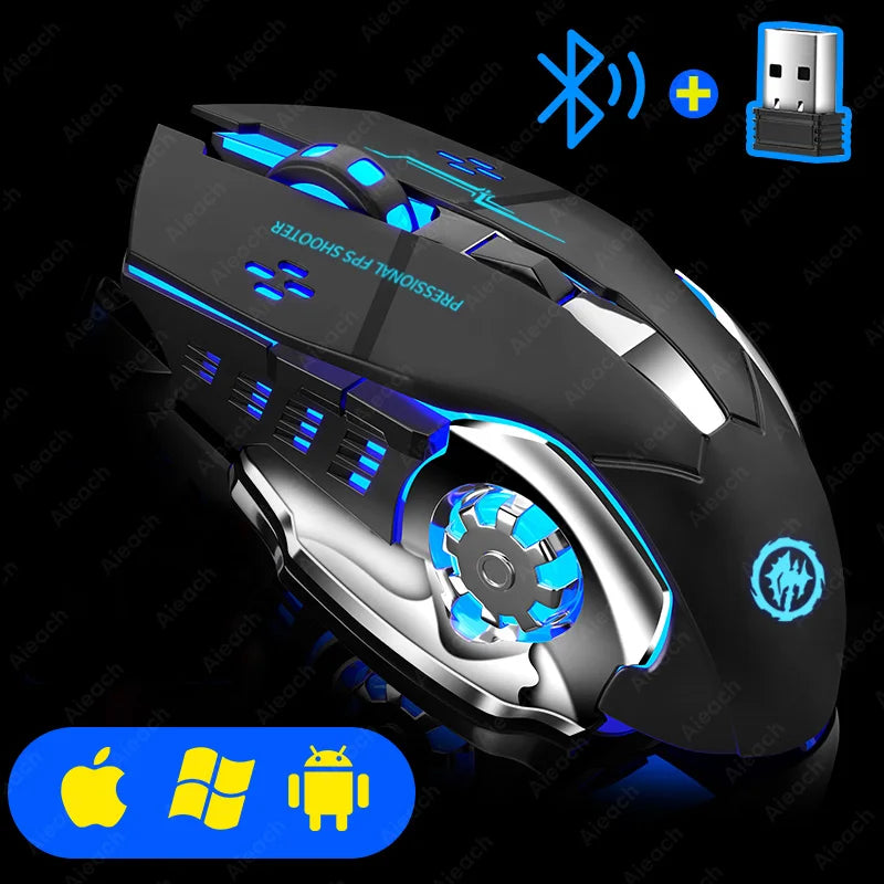 Rechargeable Bluetooth Gaming Mouse – Wireless Backlit Mechanical USB Mouse for PC Gamers