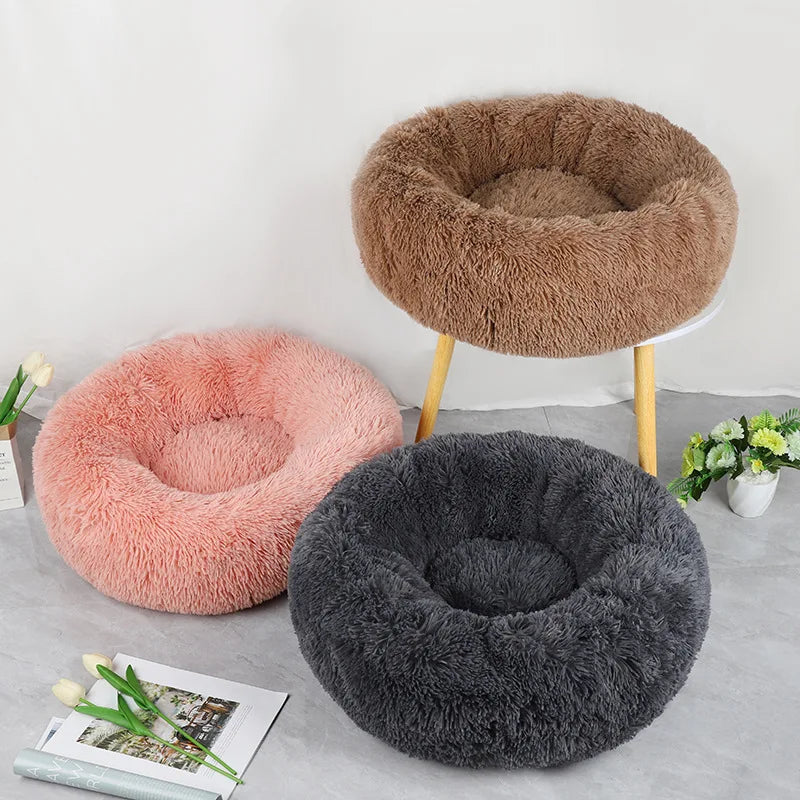 Home Plush Pet Nest – Winterbett für Katzen und Hunde, warm, abnehmbar und waschbar, rundes Haustierbett